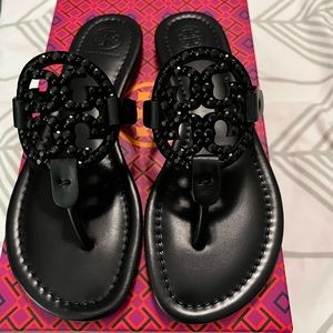 Tory Burch Embellished Sandals Lancaster Suede/Calf size 6.5 w/ original box